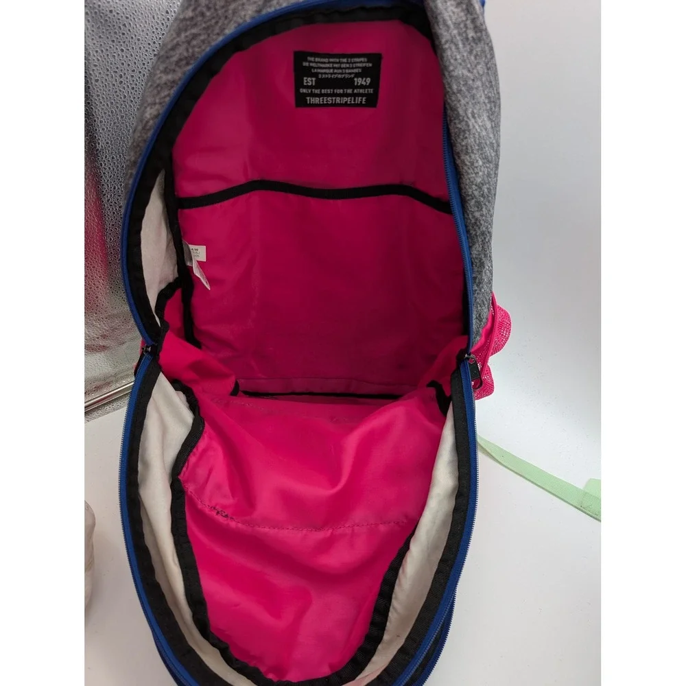 Adidas Backpack Gray Pink Heathered School Bag Multi Pocket Mint Straps